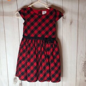 Just One You Carter's Red Black Buffalo Plaid Puff Sleeve A-Line Dress Girls 5T